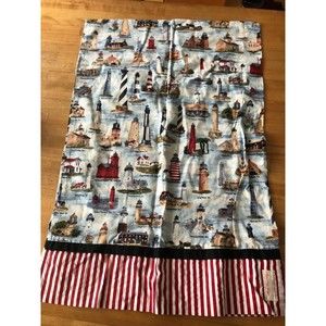 Pillowcase Cotton textile  Handmade by Chloe Cushing Lighthouse Print Blue Red